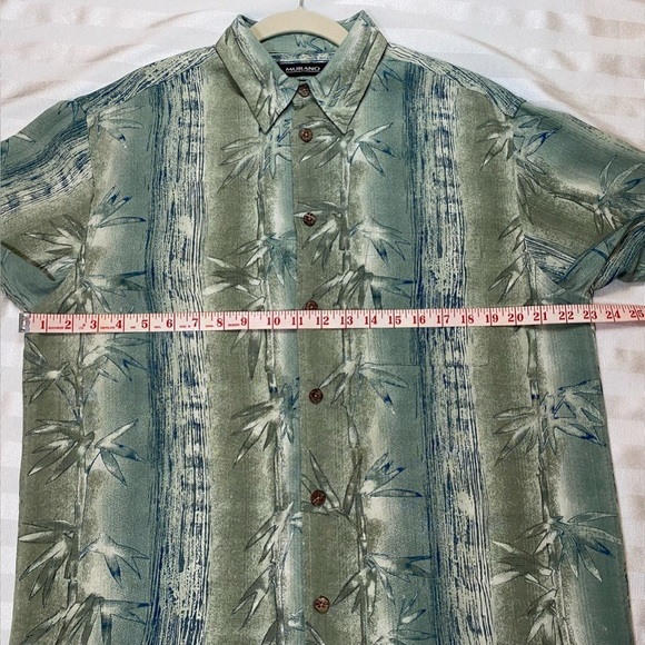Murano Men’s Size M 100% Silk Green Hawaiian Bamboo Print Short Sleeve Button Up - Picture 4 of 11